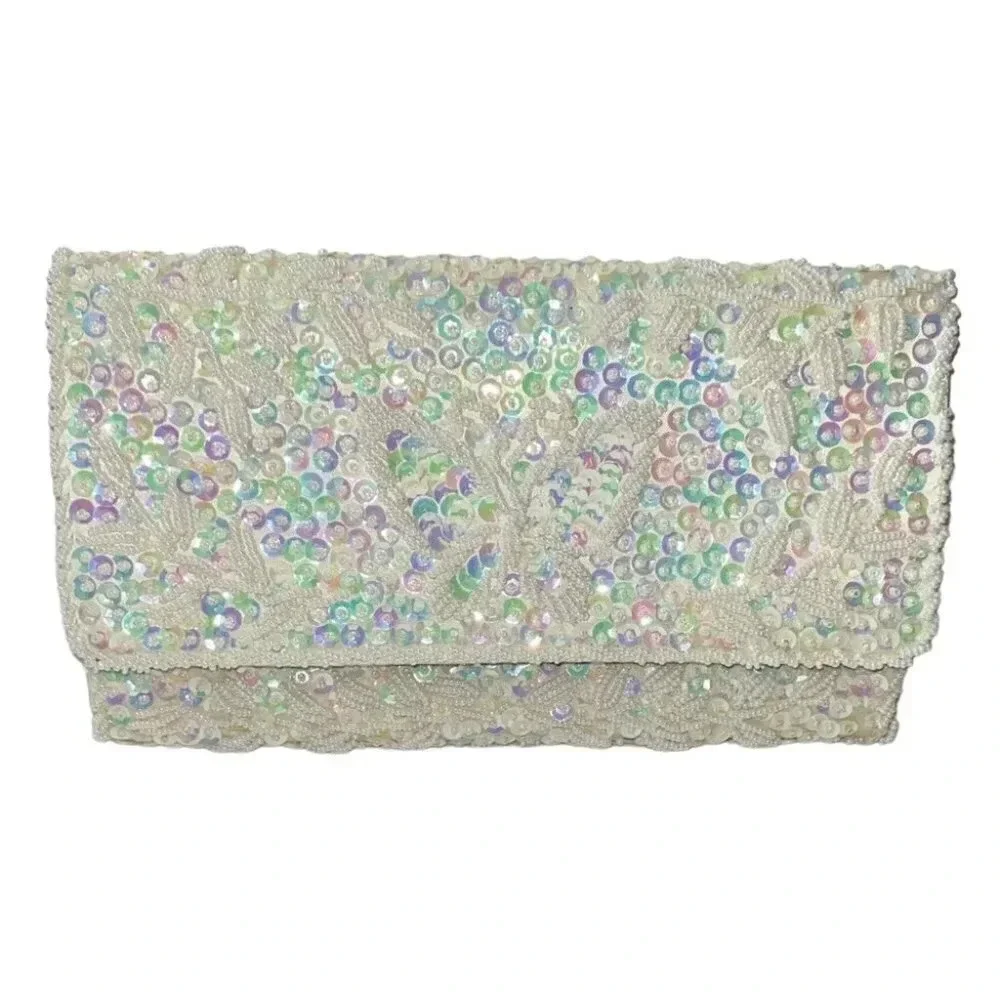 Vintage‎ Bridal white embellished slim clutch